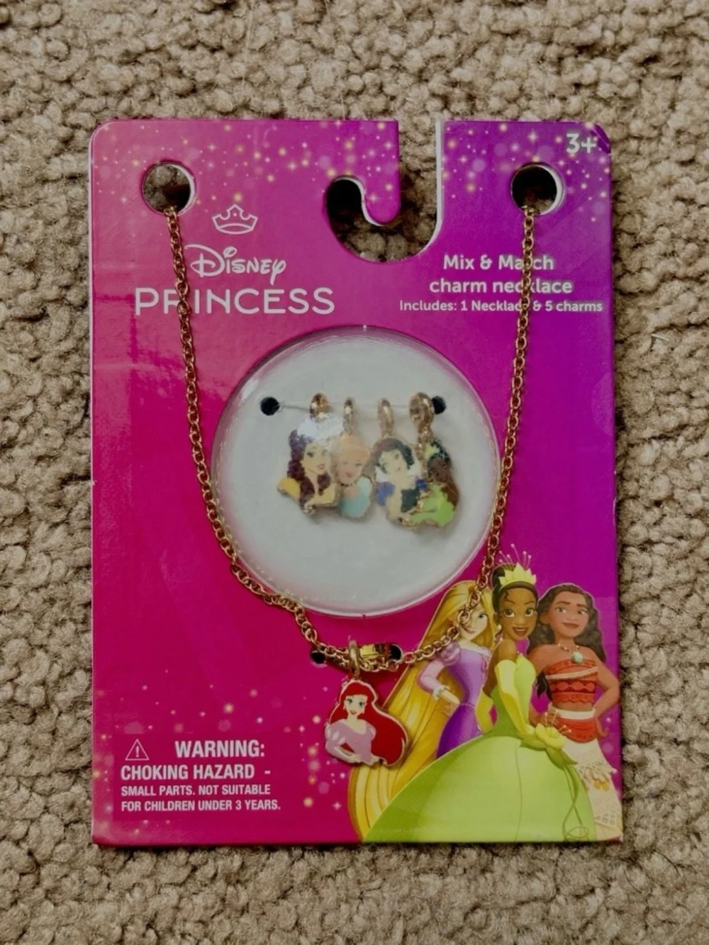 Disney Princess Mix & Match Charm Necklace Belle Ariel Cinderella Tiana Girl New